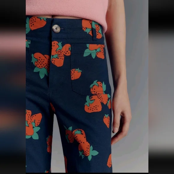Anthropologie Maeve The Colette Strawberry Cropped Wide-Leg Linen Trousers 🍓🍓